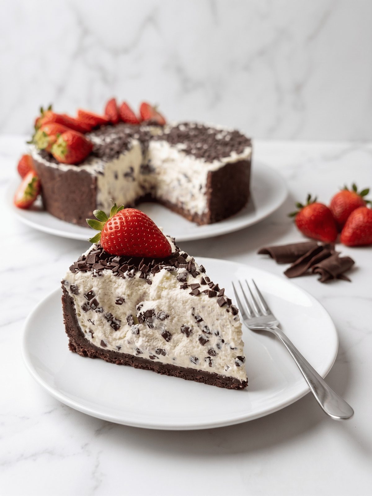 Sobremesa Morangoffee: base de chocolate com mousse cremosa e morango fresco